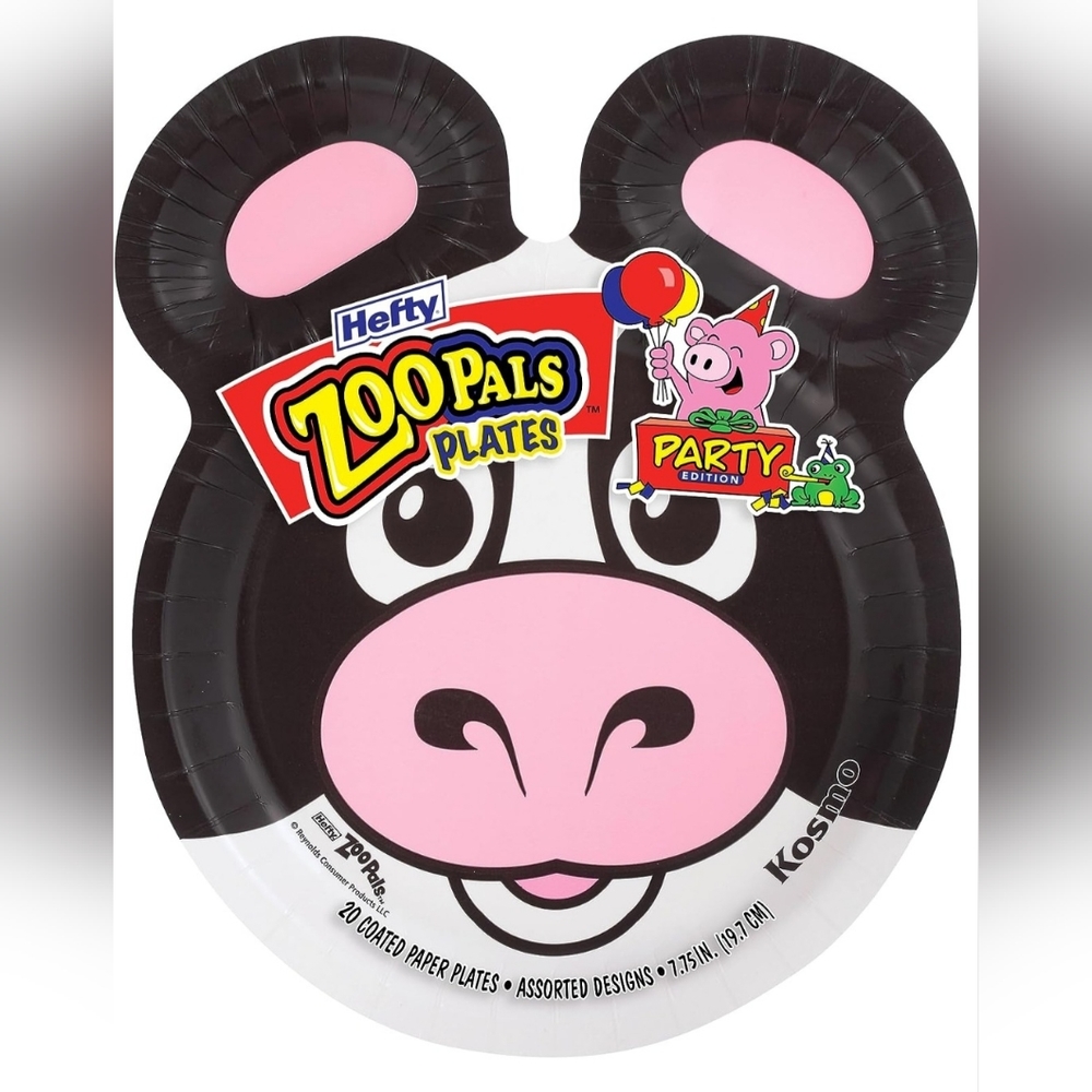 HEFTY ZOO PALS 20 PACK COATED PAPER  PARTY PLATES - 2023 ANIMAL ASSORTMENT NEW